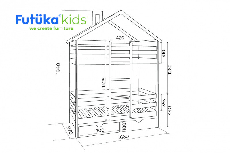 Детская двухъярусная кровать домик чертеж